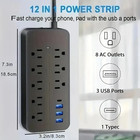 Us Power Strip Surge Protector 8 Ac Outlets 3 Usb Ports   Type C Port 4 Ft Cable