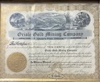 Antique Oriole Gold Mining Company Stock Certificate  1916  Antique Frame