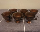 Vintage Turkish Copper Tea Cup Set Of 6     Etched Floral Design     Boho Decor