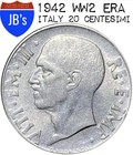 Ww2 Era 1942 Italy 20 Centesimi Stainless Steel Coin - Fine very Fine  f vf 