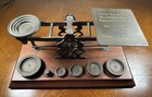 Antique Victorian S  Mordan   Co  London Brass Postal Scale 6 Weights   Oak Base