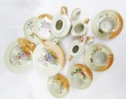 Child Tea Set Lusterware Made Japan Pot Cream Sugar 4 Cups Saucers Plates Flower