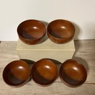E1 Natural Wood Soup Bowls 5 Piece Set Modern Japanese Style With Box