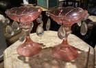 Set Of 2 Vtg Mantle Candle Holders Frosted Clear Pink Etched Depression Glass