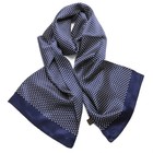 Mens 100  Silk Scarf Vintage Blue Polka Dot Double Layer Long Neckerchief