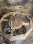 Wood   Smoked Glass Panel Hanging Pendant Swag 5 Lights Vtg Mid Century Modern