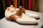Men Handmade Brown   White Leather Shoes Lace Up Oxford Formal Dress Shoe