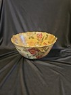  Large Hand Painted  12 Inch Stoneware Decorative Bowl Floral Design  Heavy