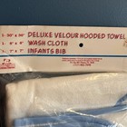 Vtg Cannon Baby Boy Bath Set Nos Hooded Towel Washcloth Bib 100  Cotton Velour