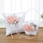 Pink Flower Wedding Basket With Ring Pillow Set