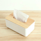 Plastic Tissue Box Wooden Lid Square Napkin Holder Container Wet Tissue Paper Di