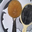 Vintage Vanity Dresser Set Celluloid Mirror Silverplate Brush Turquoise Curler