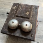Antique Wooden Telephone Ringer Box Brass Dual Bells Hand Crank Wall Phone