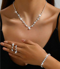 4pcs Bridal Jewelry Set  Crystal Rhinestone Encrusted Necklace Bracelet Earrings