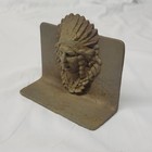 Vtg Cast Iron Native American Indian Chief Head Bookend 3 75  3d Rustic Library 