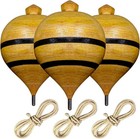 Wooden Spinning Tops Set Of 3 With Metal Tip Strings Storage Bag Handcrafted