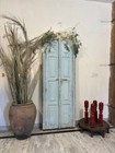Antique French  Arched Wooden Door   Original Blue Distress   Rustic Indian Deco