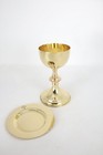 High Polished Brass Chalice And Fleur De Lis Cross Paten Set For Church 6 In