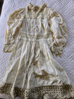 Child s Antique Cotton Dress  Hand Crocheted Collar  Waist  Cuffs And Hem