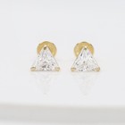 White Baby Earrings Solid 14k Gold Screw Protective Backs Triangle Shape  5mm 