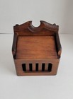 Vtg Solid Wood Carved Storage Recipe Box Countertop Wall Mount Farmhouse Cabin