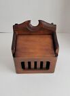 Vtg Solid Wood Carved Storage Recipe Box Countertop wall Mount Farmhouse Cabin