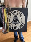 Vintage Bell System Public Telephone Porcelain Flange Sign 18    Metal Store Phone