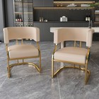Modern Dining Chairs Set Of 2 Gold Plated Iron Frame Pu Upholstered