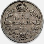 1911 Canada King George V 5c Five Cents 92 5  Silver Coin Sterling