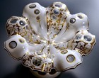 Antique Bohemian White Cut To Clear Glass Compote Gold Painted Tazza Centerpiece