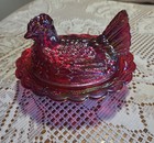 Vintage Mosser Red  Carnival Hen On Nest    glows   6  stunning 