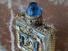 Antique Czechoslovakia Perfume Bottle Blue Jewels Daisy Gold Details Ormolu