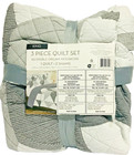 Origami Pieced Modern Patchwork 3-piece Quilt Set King -gray