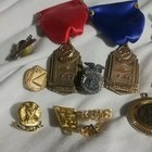 Lot-20 Vintage School industry Lapel Pins medallions-enameled ribbons