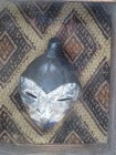 Vintage  Tribal African Miniature Mask Blue Lips In Wood Shadow Box