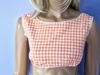 Vintage 60s Orange White Gingham Handmade Crop Top Hot Pants Playsuit Set Cotton