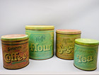 Vtg Metal Kitchen Canister Set Ballanoff 4 Pcs 1970s Flour Sugar Coffee Tea Usa