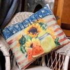 New Primitive Farmhouse Americana Patriotic America Flag Summer Sunflower Pillow