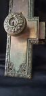 Late 1800 s Ornate Brass Door Knobs   Back Plates W  Lock 11  X 3 1 4  Gs00185