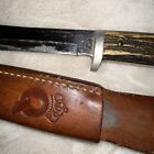 Vintage Queen Steel 9 1 2    Stag Handle Fixed Blade Knife W leather Sheath