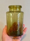 Rare Early Blown Honey Amber Glass Fruit Or Utility Jar - Folded Rim - Pontil