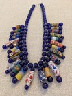 African Trade Beads Dangling Charm Necklace W cobalt Blue Glass Beads 18 