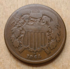 1864 Two Cent Piece-faint Motto   Good Details- Vg Condition-nice Brown Toning