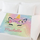 Personalized Unicorn Name Blanket     Dreamy Pastel Design - Fleece Or Faux Mink