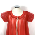 Texsheen Robe Sz 32 Red Babydoll Peignoir Sheer Chiffon Gown Robe Vintage