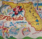 Vintage Florida Silk Souvenir Scarf State Map Flamingo 16 5  Square Read