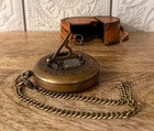 Maritime Pocket Sundial Nautical Brass Compass With Antique Leather Case Vintage
