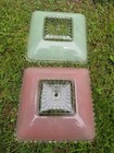 Antique Art Deco Harmony House Green Pink Square Glass Ceiling Light Shade Set