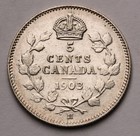 1903 H  Canada 5 Cent Silver Coin Edward Vii  Km  13
