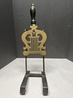 Vtg  Regency Brass And Iron Lyre-form Fireplace Trivet Iron Wood Handle